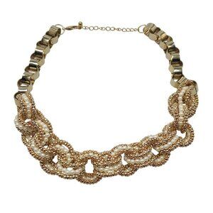 Elegant Gold Faux Pearl Beaded Chain Necklace With Adjustable Lobster Clasp For
